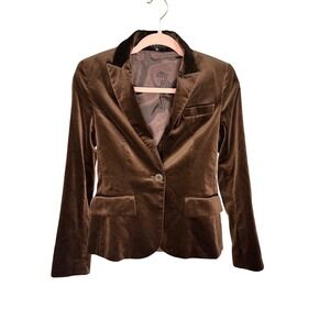 Theory Brown Velvet Blazer Jacket 00 Tailored Soft Luxe Velvet Dark Academia